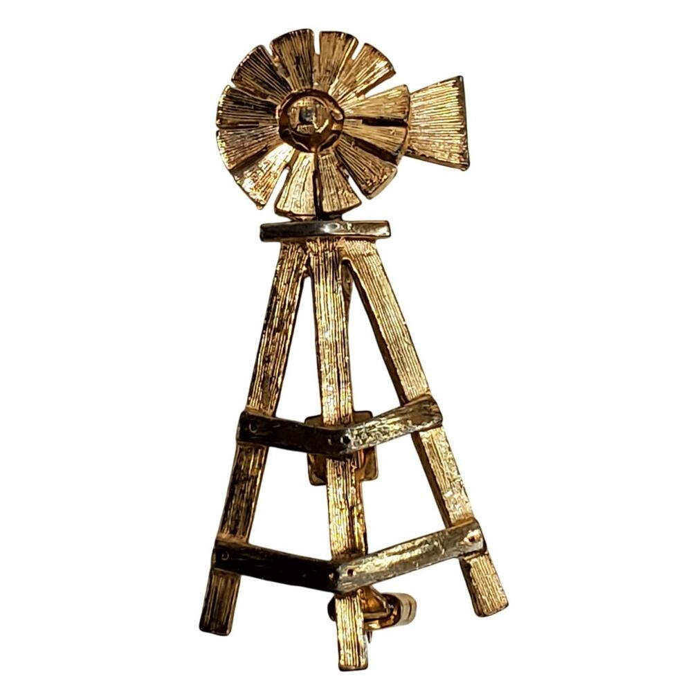 Gold Tone Iowa Windmill Pin Brooch Vtg 1.75" Unsigned